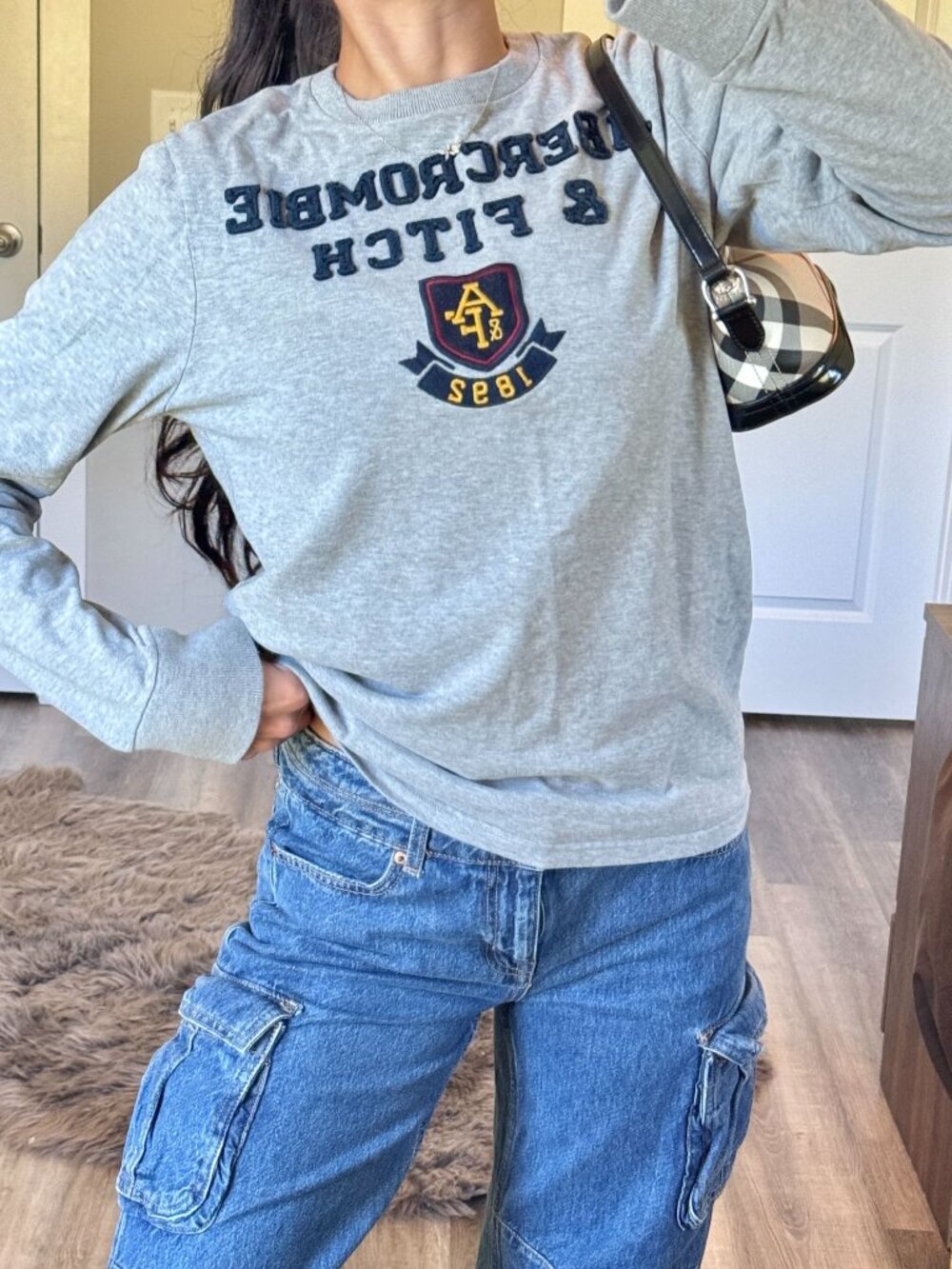 Y2K 2000s Abercrombie & Fitch Muscle Gray Long Sleeve Shirt Mens M Grunge Skater